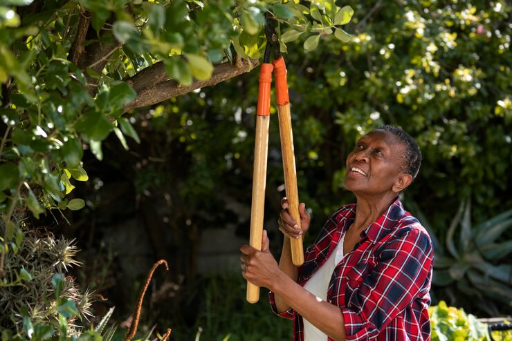 Farmer tending her crops